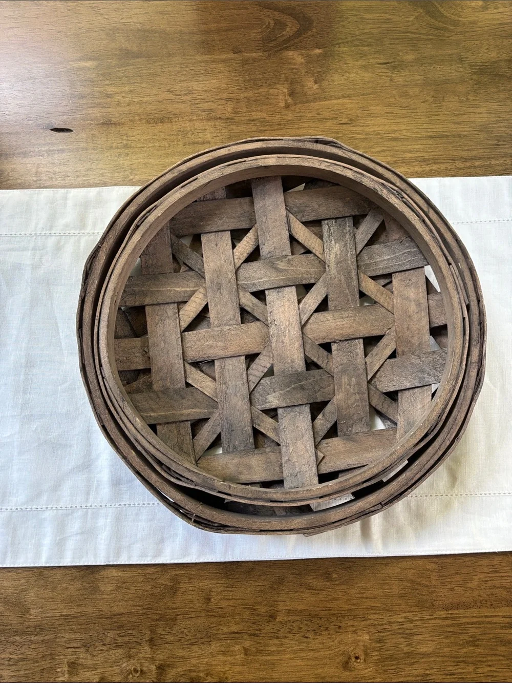 2 Handwoven Round Woven Tray - Brown